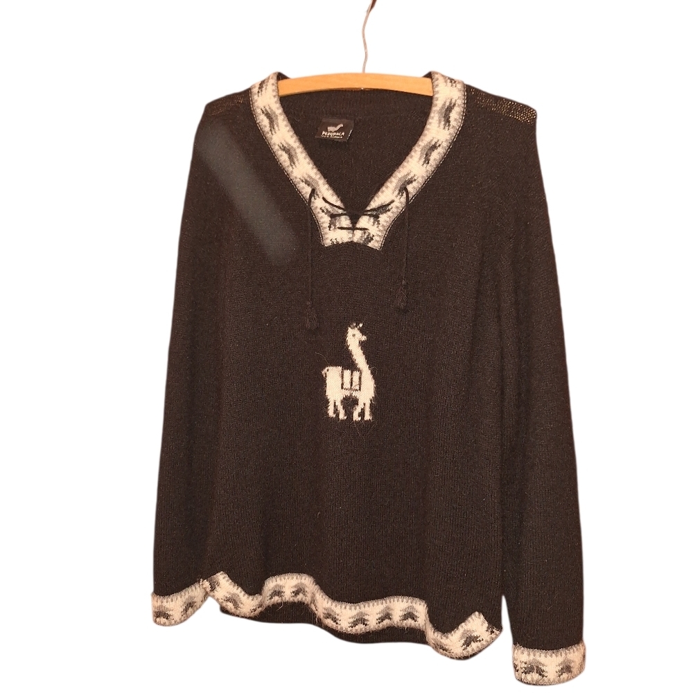Perupaca 100% Alpaca Sweater LLAMA Made in PERU Tie Accent Medium Large KNIT